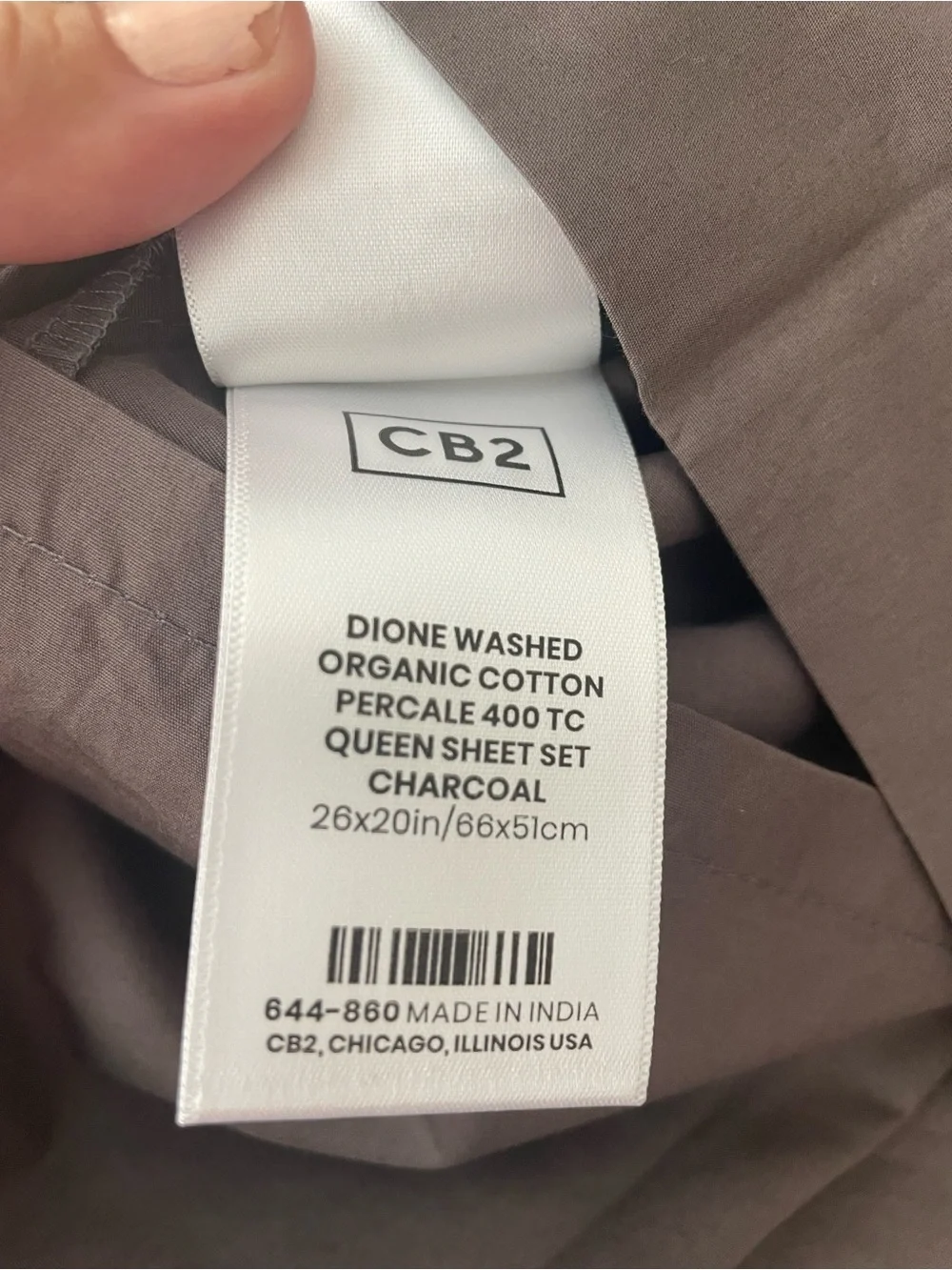 NWT CB2 Dione Organic Cotton Washed Sheet Set - Chatcoal